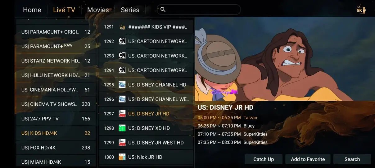 Aperçu interface et chaînes du service Mario IPTV 2