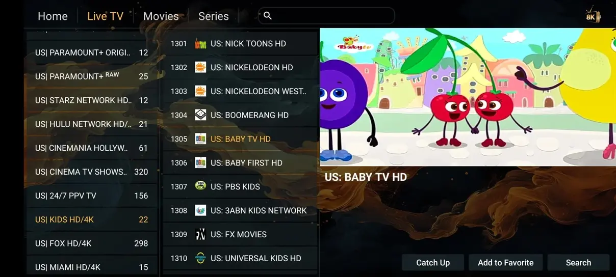 Aperçu interface et chaînes du service Mario IPTV 3