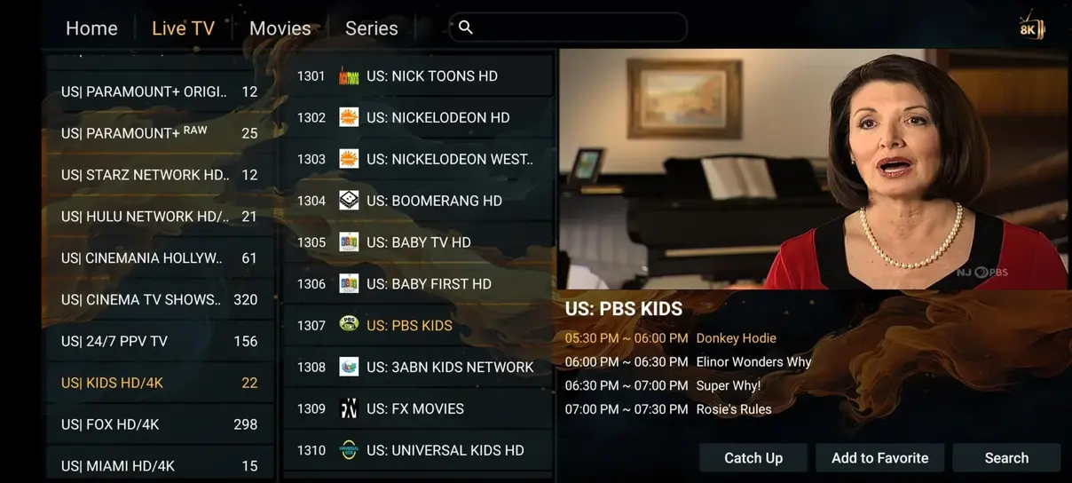 Aperçu interface et chaînes du service Mario IPTV 4