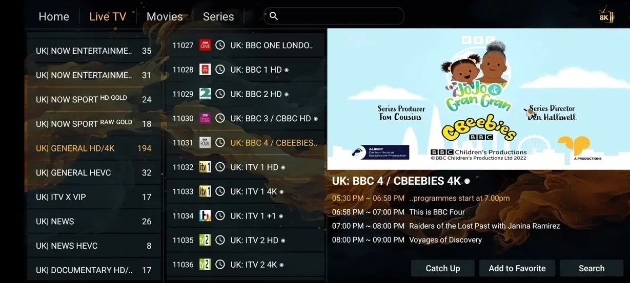 Aperçu interface et chaînes du service Mario IPTV 6