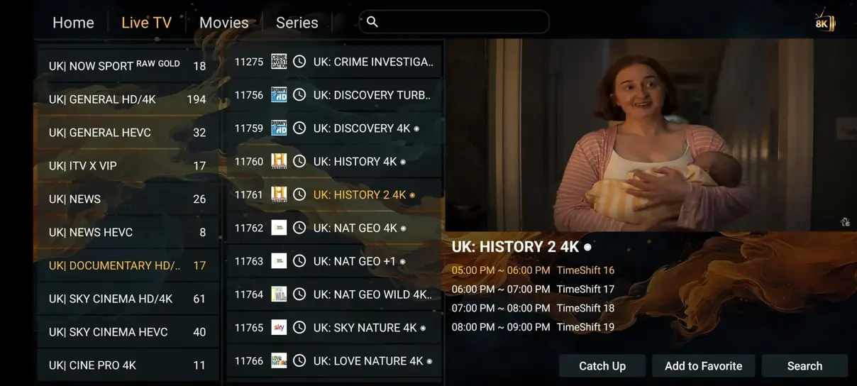 Aperçu interface et chaînes du service Mario IPTV 7