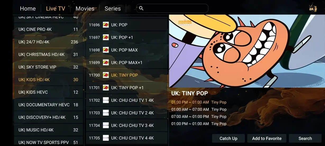 Aperçu interface et chaînes du service Mario IPTV 9
