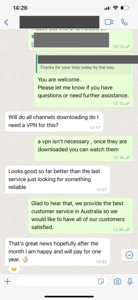 Capture exemple assistance Mario IPTV sur WhatsApp 3